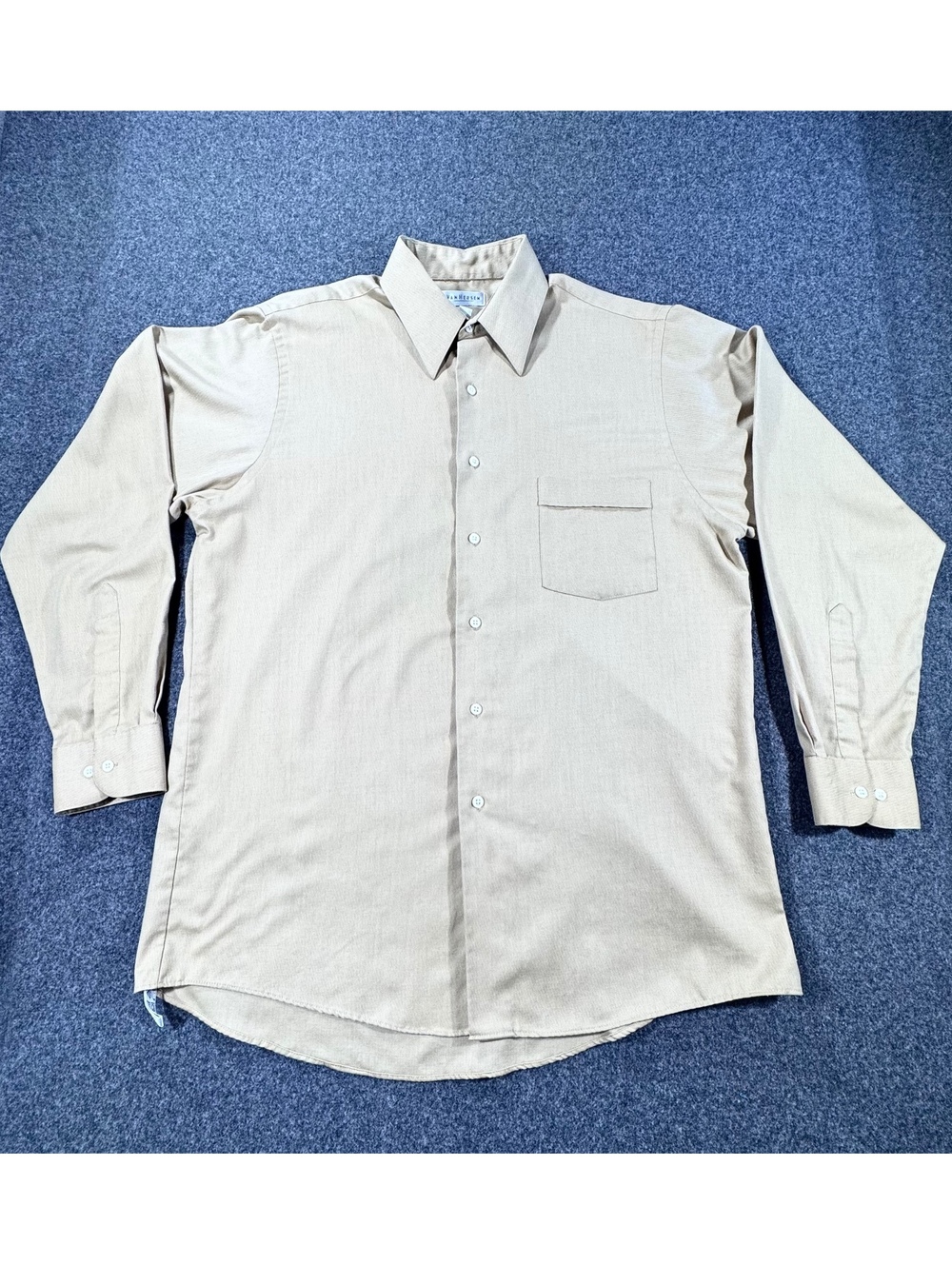 Men's Beige Long Sleeve Button-Up Dress Shirt with Chest Pocket Size XL